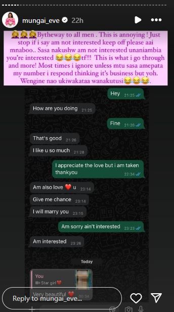 Mungai Eve decries harassment, calls out men as she releases screenshots in unfiltered rant