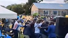 Former Deputy President Rigathi Gachagua is whisked away to safety after goons attacked mourners at a funeral in Bibirioni village, Limuru on Nov 28, 2024.