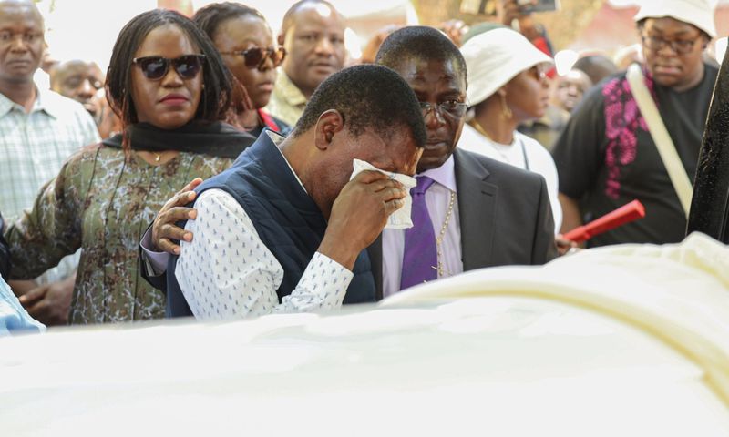 Speaker Moses Wetangula with his brother and other family members during the burial ceremony of their mother on January 2, 2025.