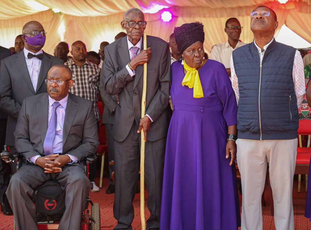 Speaker Moses Wetangula with his brother and other family members during the burial ceremony of their mother on January 2, 2025.