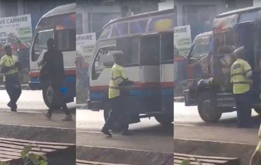 File image of screengrabs from a video of a traffic police officer collecting bribes from motorists in Umoja. The officer was eventually suspended (Courtesy)