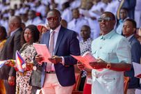 Image of President William Ruto and Nairobi governor Johnson Sakaja at the Salvation Army Church Centenary celebrations.