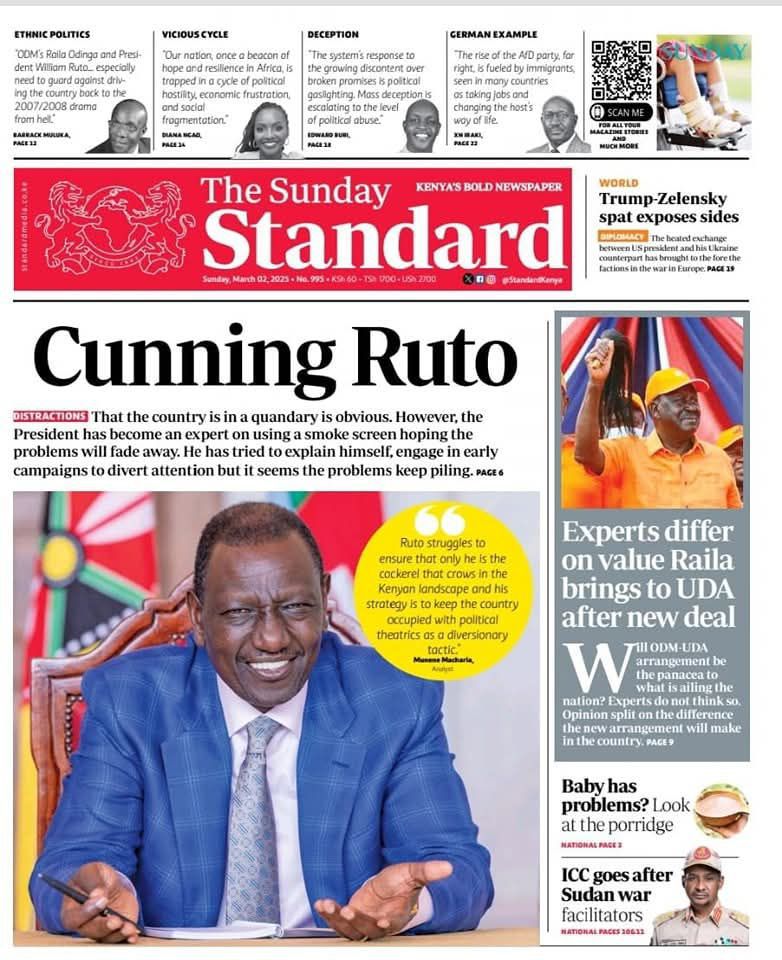 Cover page of a Standard newspaper headline published on March 2, 2025.