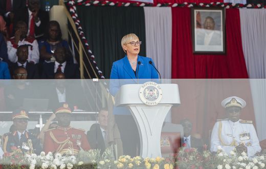 Nataša Pirc Musar, Slovenia's first woman president, gives her remarks at Kenya's Madaraka Day Celebrations at Raila Odinga Stadium, Homa Bay