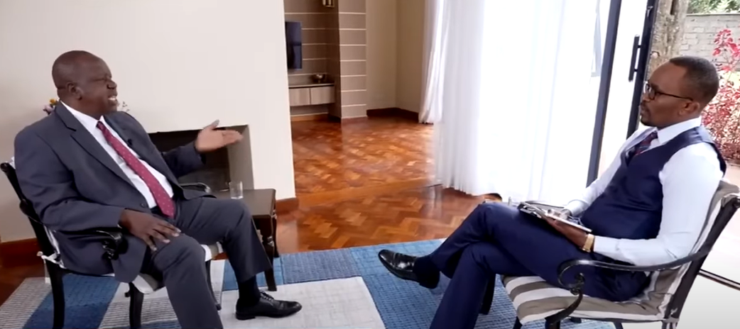 Former Interior CS Fred Matiang'i with Citizen TV's Sam Gituku
