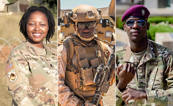 A collage of Dalya Wambui, Paul Ogola and Brigeddia General who are enlisted in the U.S. military
