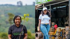 A collage image of Elizabeth Wathuti and Charlot Magayi