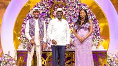 Trans Nzoia Senator Allan Chesang, President William Ruto and Chanelle Kittony during the couple’s chaik ceremony in Kitale