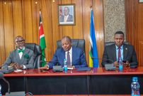 Agriculture CS Mutahi Kagwe on his left, Joel Chacha