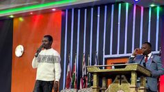 Comedian Henry Desagu during a Church Service.