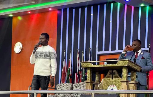 Comedian Henry Desagu during a Church Service.