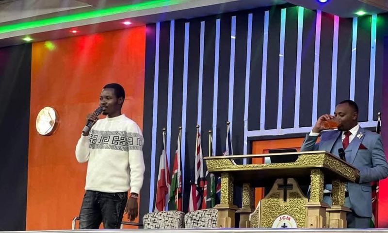 Comedian Henry Desagu during a Church Service.