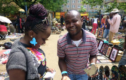 A trader selling in a market