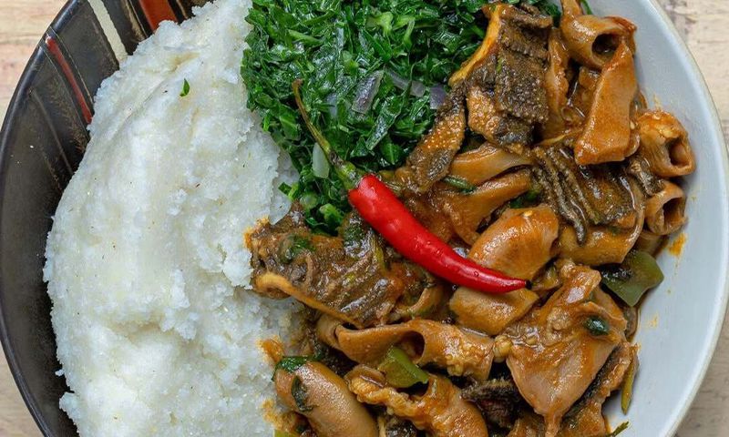 A plate of ugali and matumbo