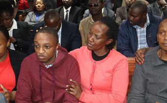 Ndiangui Kinyagia with his mother at the Milimani law Courts, on July 3, 2025.