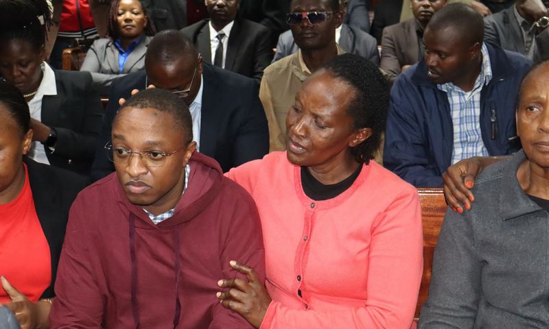 Ndiangui Kinyagia with his mother at the Milimani law Courts, on July 3, 2025.