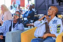 Adelle Onyango, Vice-Chair of the Baraza Media Lab Board of Directors shares a light moment with Mengo Mengo, Network Lead at the European Union System for an Enabling Environment for Civil Society (EU SEE)