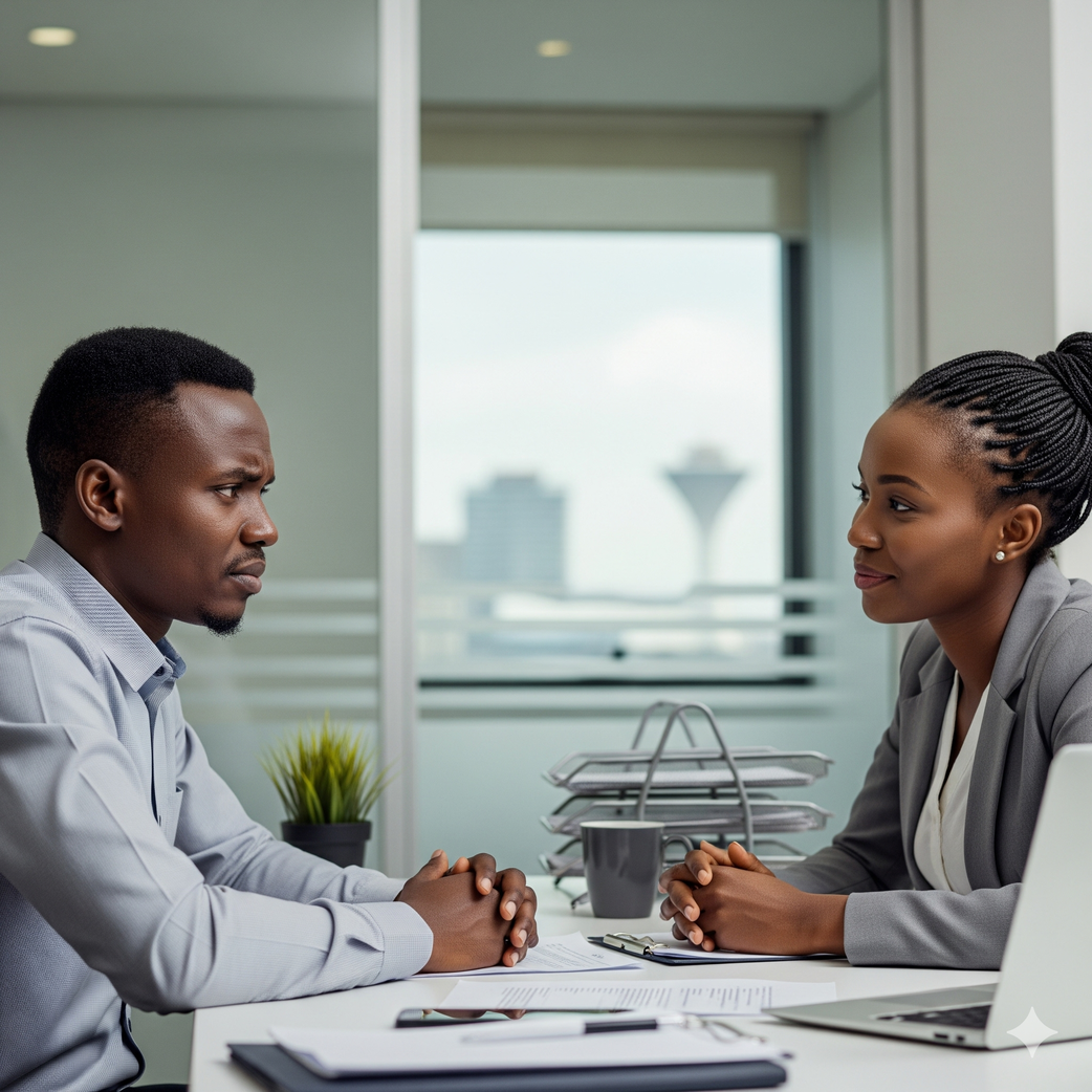 An AI-generated image of colleagues engaging each other in an office