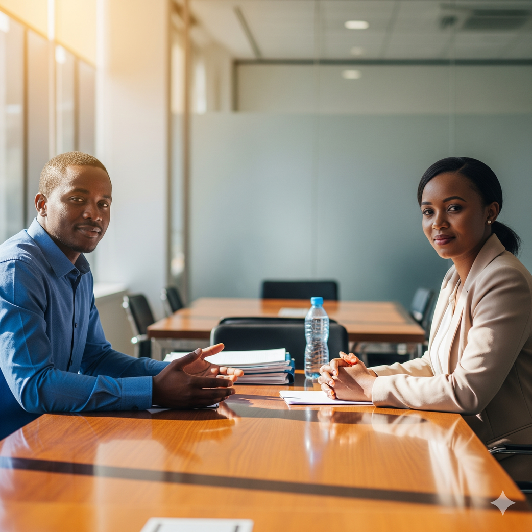 An AI-generated image of colleagues engaging each other in an office