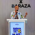 Adelle Onyango, Vice-Chair of the Baraza Media Lab Board of Directors, speaks at the Industrial Area Hub in Nairobi