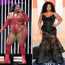 A photo of Lizzo before and after her weight loss