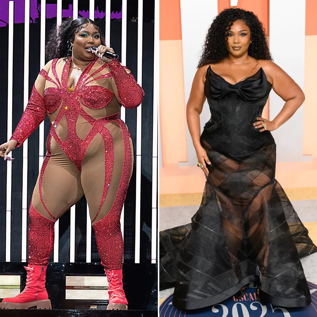 A photo of Lizzo before and after her weight loss