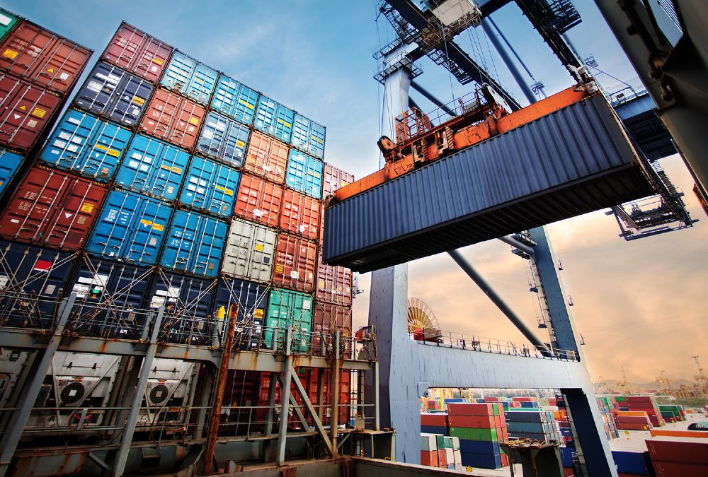 A busy cargo port
