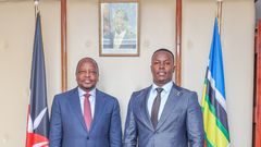 Agriculture Cabinet Secretary Mutahi Kagwe and his Communications Advisor Joel Chacha