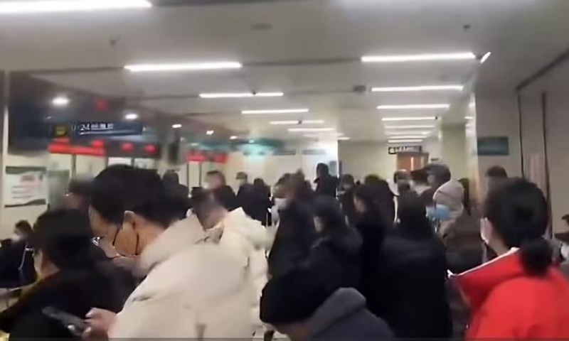 A screen-grab image of a video appearing to show an overcrowded medical facility