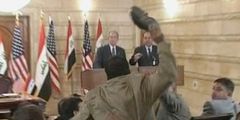 an Iraqi journalist threw shoes at then-U.S. President George W. Bush during a press conference.