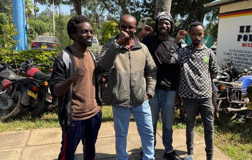 The four Kenyan filmmakers allegedly linked to BBC's Blood Parliament documentary Nicholas Gichuki Wambugu, MarkDenver Karubiu, Brian Adagala and Chris Wamae after their release on Saturday, May 3, 2025. (From L-R)