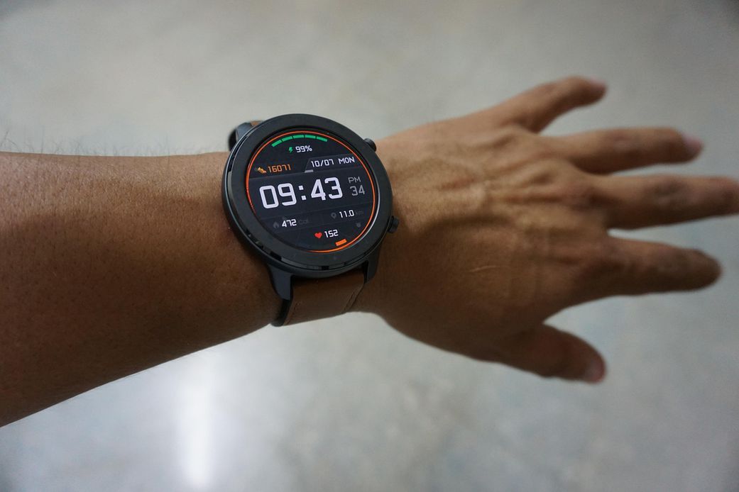 A smartwatch worn on the wrist