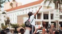 A protestor taking part in a demonstration in Nairobi