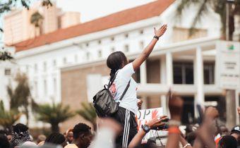 A protestor taking part in a demonstration in Nairobi
