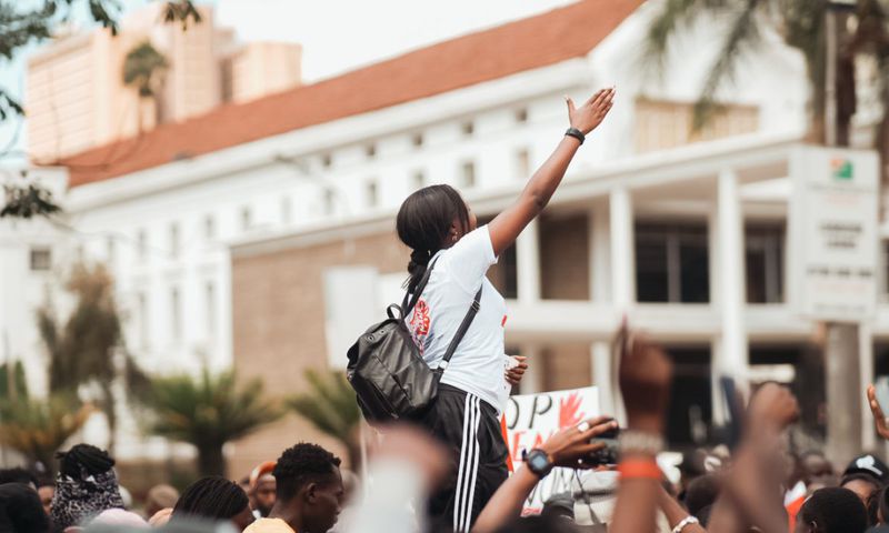 A protestor taking part in a demonstration in Nairobi