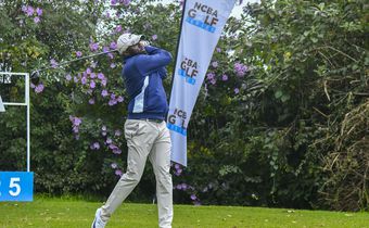 Titus Gichia tees off at the NCBA Golf Series at Limuru Country Club