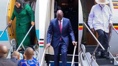 A collage of Presidents Samia Suluhu, William Ruto and Yoweri Museveni