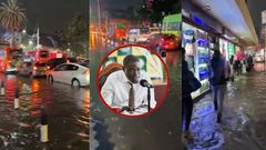 Screengrab images of flooded streets of Nairobi after heavy rains on Friday, October 3 with governor Johnson Sakaja in set
