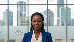 An AI-generated  of a woman holding documents in an office.