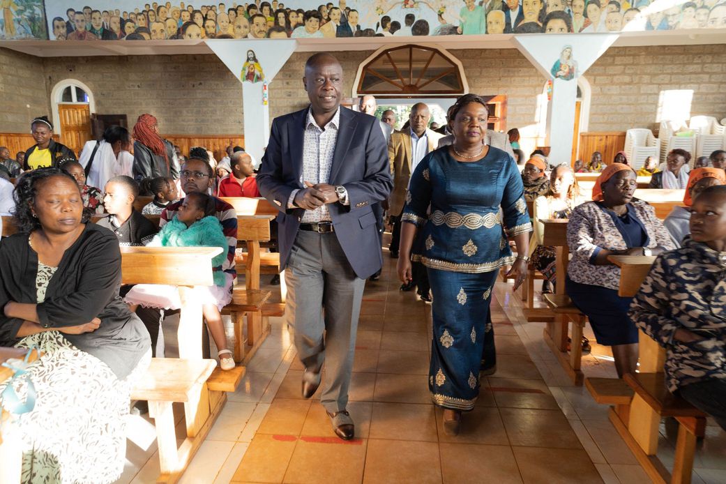 Former Deputy President Rigathi Gachagua and his wife, Pastor Dorcas Rigathi at The Guardian Angels Tetu Catholic Church in Nyeri town Constituency, Nyeri County on Sunday January 5, 2025