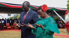 File image of President William Ruto and First Lady Rachel Ruto during a prayer service