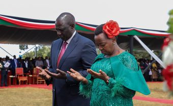 File image of President William Ruto and First Lady Rachel Ruto during a prayer service