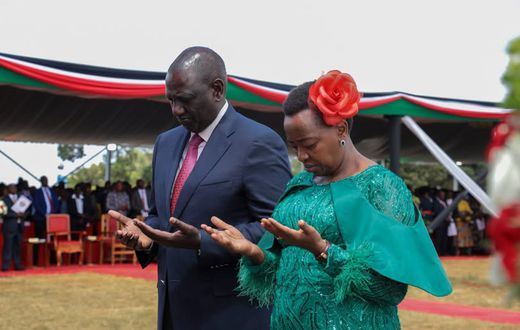 File image of President William Ruto and First Lady Rachel Ruto during a prayer service