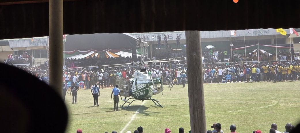 Malala's helicopter lands at the Mumias Sports Complex Stadium