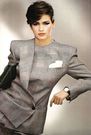 A model from the 1980s wearing a Giorgio Armani 'Power suit', note the shoulder padding