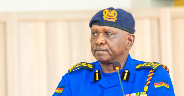 Inspector General Douglas Kanja Kirocho addressing a press briefing on road safety measures during the December 2024 festive season, wearing a National Police Service uniform. He has deployed NTSA, undercover officers, specialised units