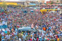 President William Ruto addressing a rally in Runyenjes Town as part of his recent tour of Mount Kenya region