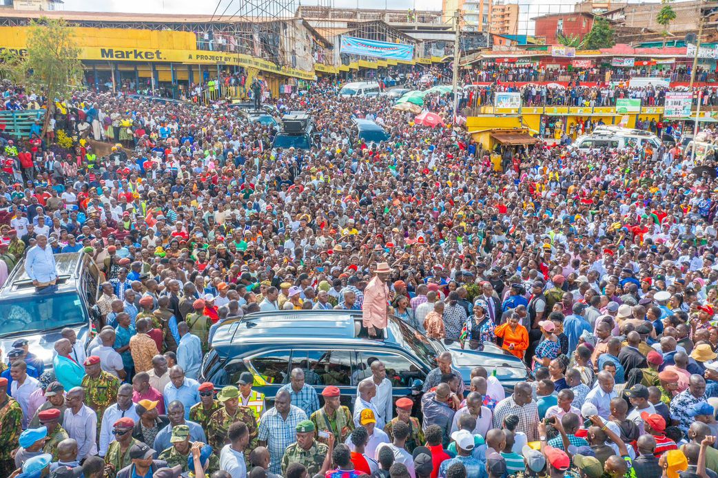 President William Ruto addressing a rally in Runyenjes Town as part of his recent tour of Mount Kenya region