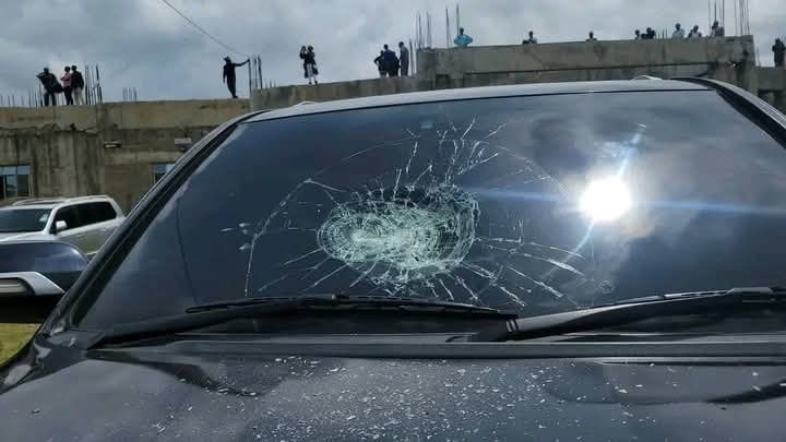 A vehicle damaged during the chaos broke out at PCEA Kasarani East Parish where former Deputy President Rigathi Gachagua’s security detail dispersed goons who stormed the church