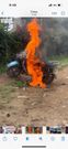A motorcycle goes up in flames after chaos broke out at PCEA Kasarani East Parish where former Deputy President Rigathi Gachagua’s security detail dispersed goons who stormed the church